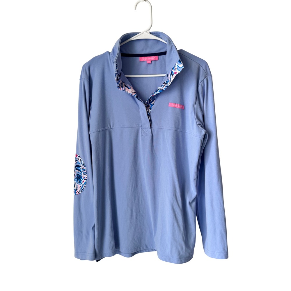 Simply Southern Womens Periwinkle Blue Floral Elbow Patch Quarter Zip Pullover M